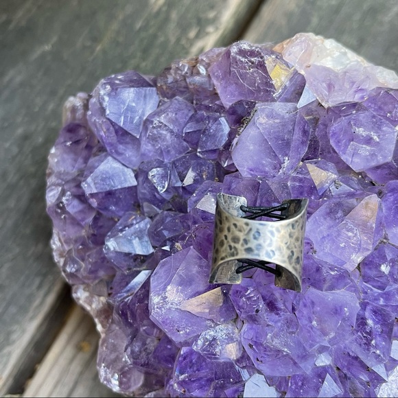 HAND-FORGED Sterling Silver Corset Ring Laced with Leather Size 6-6.5 - Picture 6 of 6